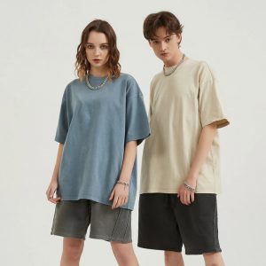 Streetwear Unisex Drop Shoulder Stone Wash T-Shirt