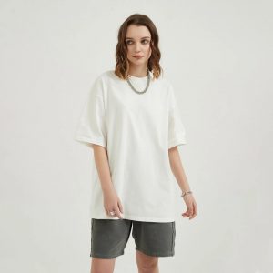 White Streetwear Unisex Drop Shoulder Stone Wash T-Shirt