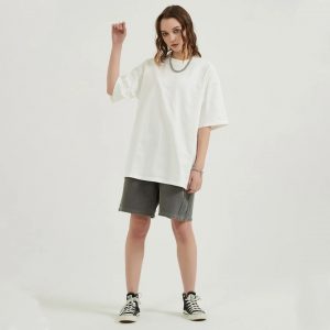 White Streetwear Unisex Drop Shoulder Stone Wash T-Shirt