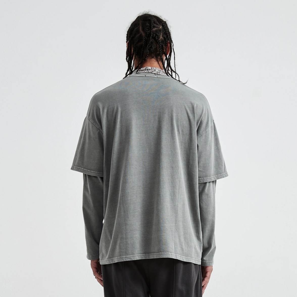 Light Gray Faux Layered Long Sleeve Shirt 4