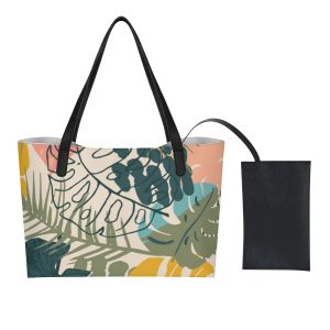 Fashion Shopping Tote Bag With Mini Purse Leaves