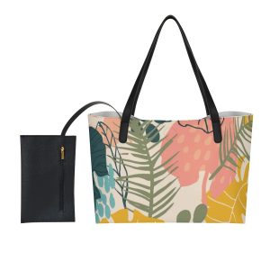 Fashion Shopping Tote Bag With Mini Purse Leaves