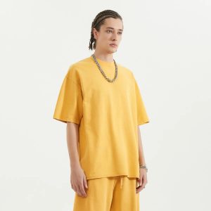 Vintage Yellow Raw Hem Streetwear T-Shirt