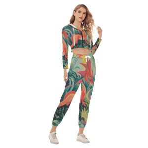Women’s AI Designed Crop Hoodie Sports Set Floral Print