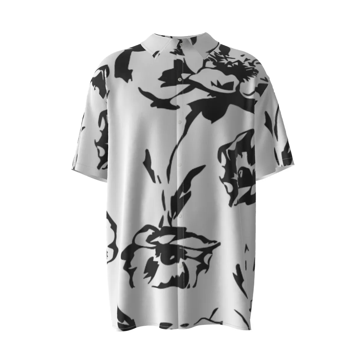 Imitation Silk Short-Sleeved Flowers Shirt