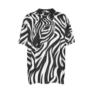 Men’s Imitation Silk Zebra Print Short Sleeve Shirt