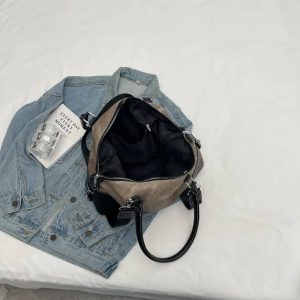 Contrast PU Leather Shoulder Bag Coffee Brown 3