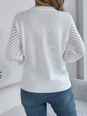 Openwork Round Neck Long Sleeve Knit Top 2