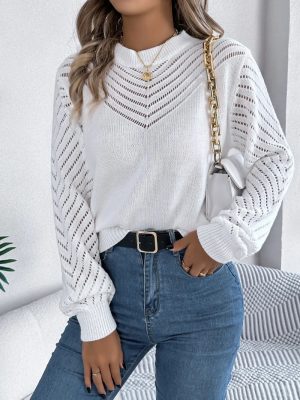 Openwork Round Neck Long Sleeve Knit Top 3