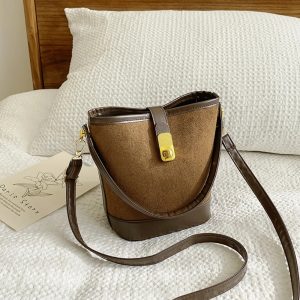 PU Leather Bucket Crossbody Bag Caramel