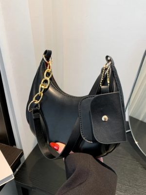 PU Leather Shoulder Bag with EarPods Bag Black