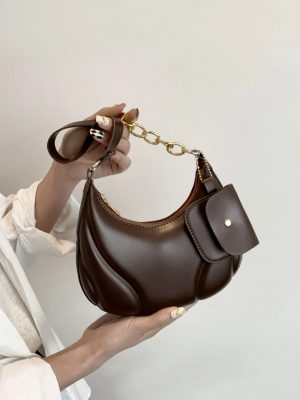 PU Leather Shoulder Bag with EarPods Bag Brown