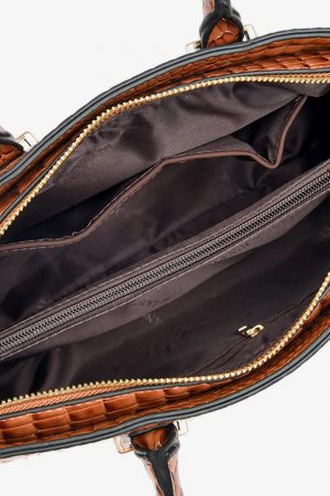 Textured PU Leather Handbag Brown 4