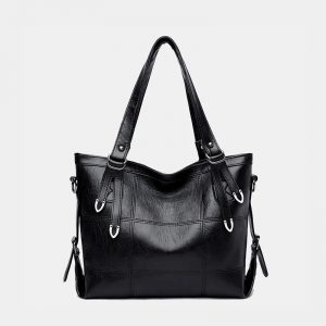 Women's PU Leather Medium Handbag Black