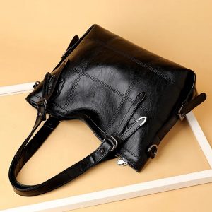 Women's PU Leather Medium Handbag Black 5