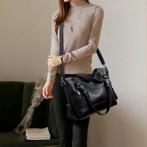 Women's PU Leather Medium Handbag Black 6